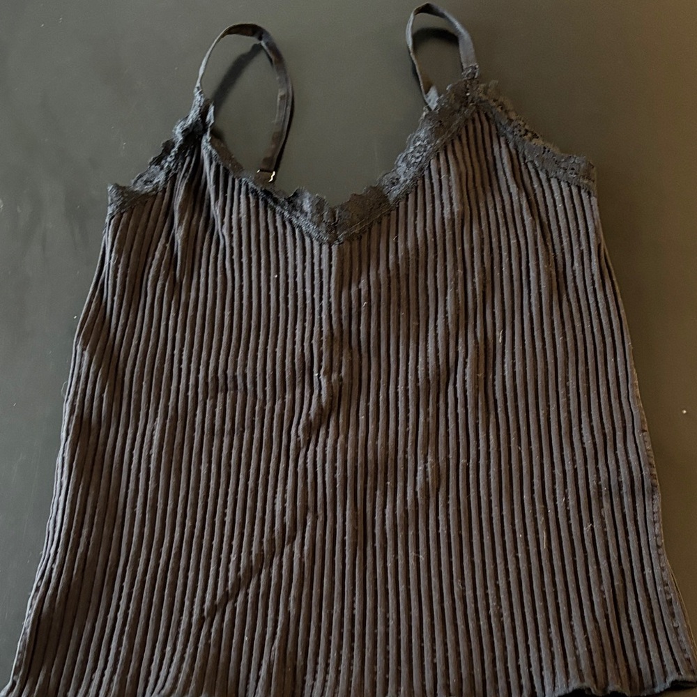 No Boundaries Black Ribbed Lace-Trim Camisole